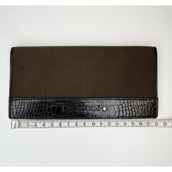 Montblanc Bifold Wallet Green Black Croc Embossed Leather & Fabric - Picture 10 of 11
